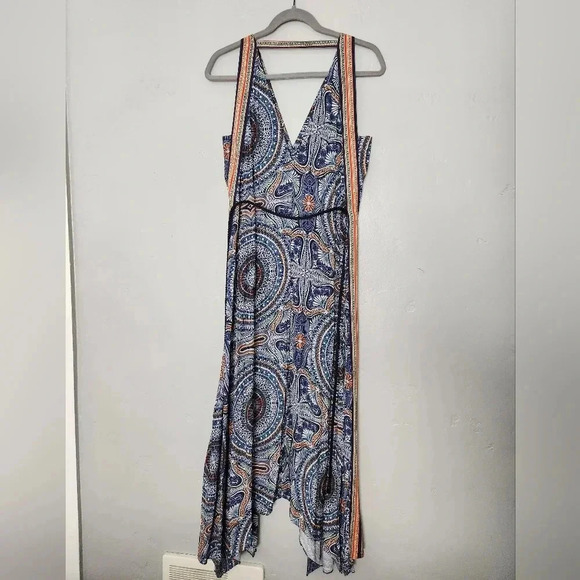Ramy Brooke Vanna Rope Tie Boho Printed Midi Dress sz Small - Picture 4 of 10